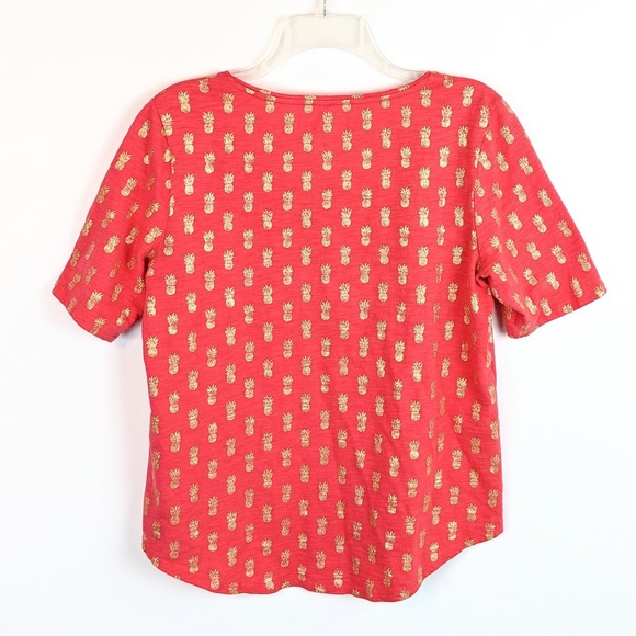🍍CHICO’S Coral & Gold Metallic Pineapple Slub Knit Tee Chico's 1 - Picture 4 of 8